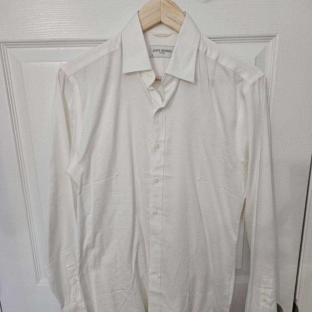 JOHN HENRIC Twill Shirt 15 - 38 White Shirts Office Work